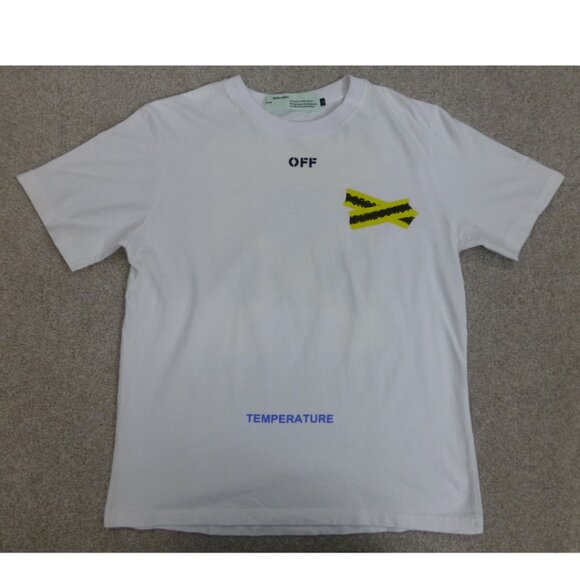 Off-White Fire Tape Line Do Not Cross White T-Shirt - Picture 2 of 12